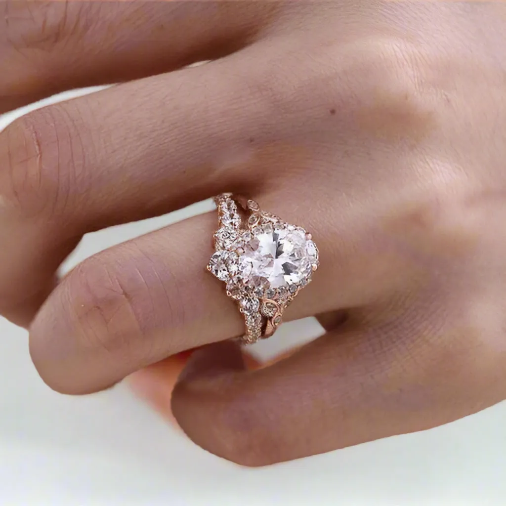 Rose Gold 2.0ct Oval Cut Women's Wedding Set