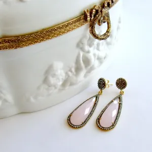 Rose Quartz White Topaz Drop Earrings - Valentin II Earrings
