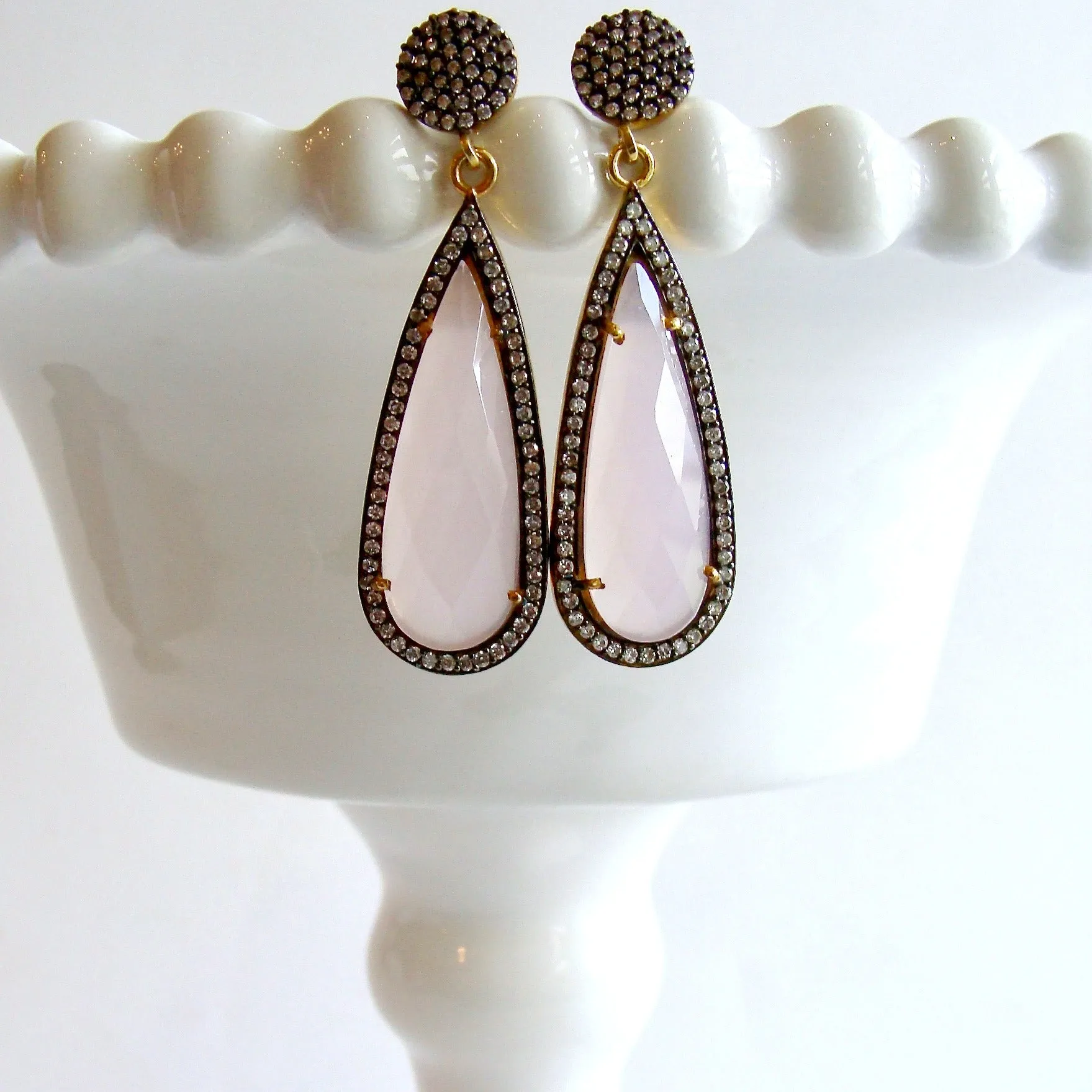 Rose Quartz White Topaz Drop Earrings - Valentin II Earrings