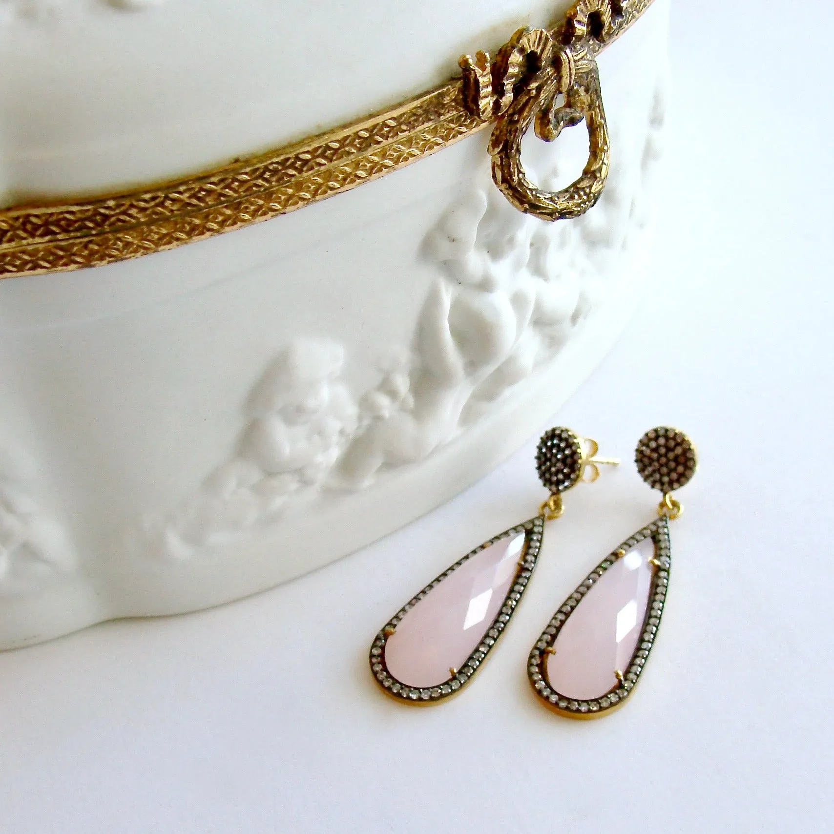 Rose Quartz White Topaz Drop Earrings - Valentin II Earrings