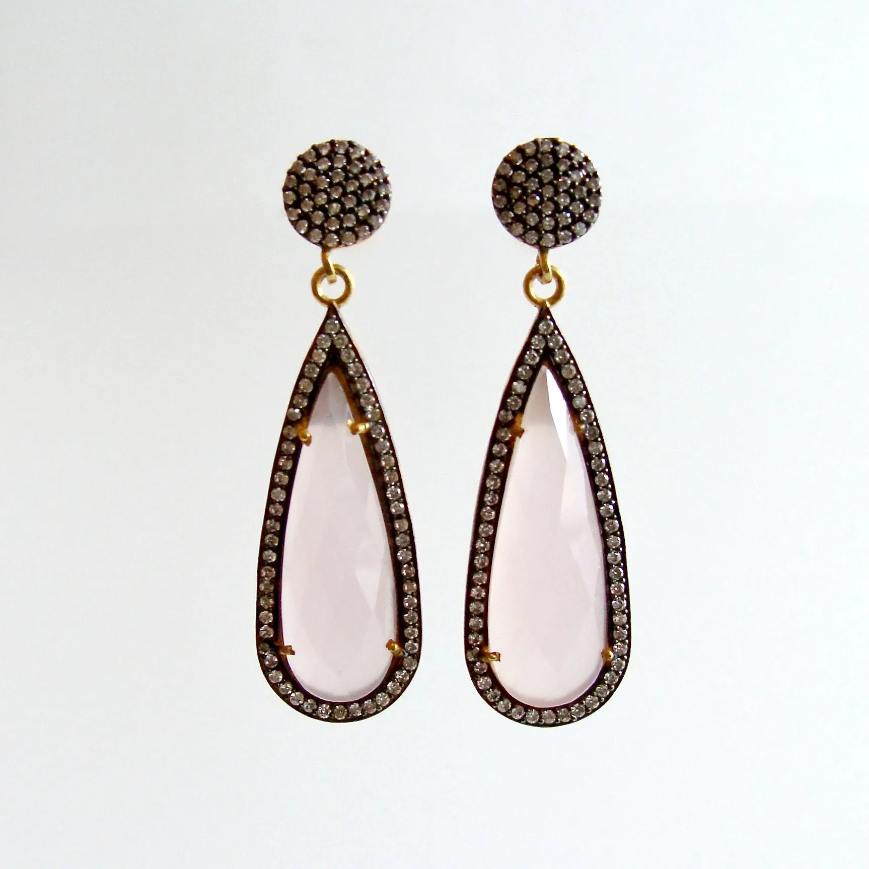Rose Quartz White Topaz Drop Earrings - Valentin II Earrings