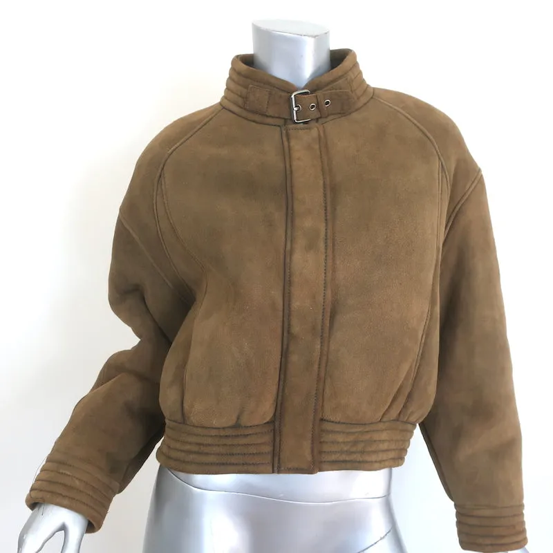 Rouje Shearling-Lined Suede Bomber Jacket Brown Size 38