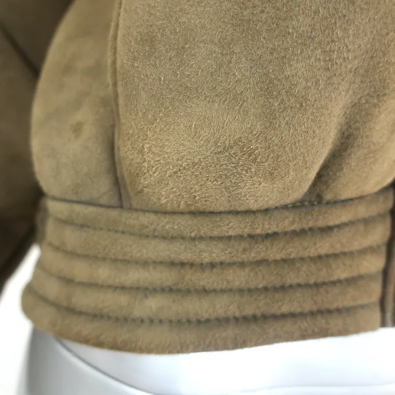 Rouje Shearling-Lined Suede Bomber Jacket Brown Size 38