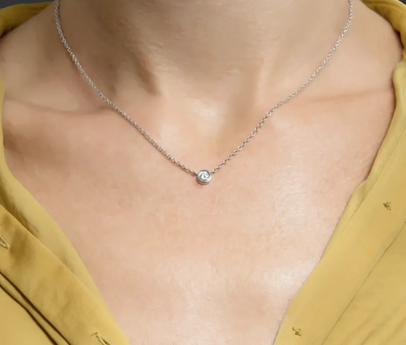 Round Brilliant Cut Diamond Necklace-White Gold