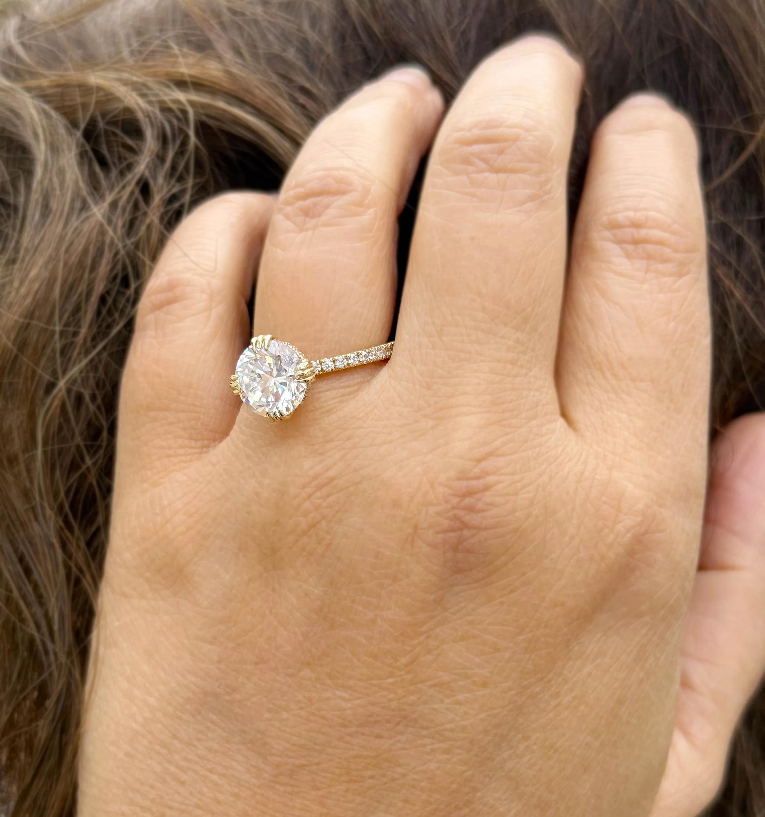 Round Cut Moissanite Engagement Ring Inner Halo Style Bridal Ring Set In 14k Solid Yellow Gold Double Prongs Women's Wedding Ring 4.00ctw
