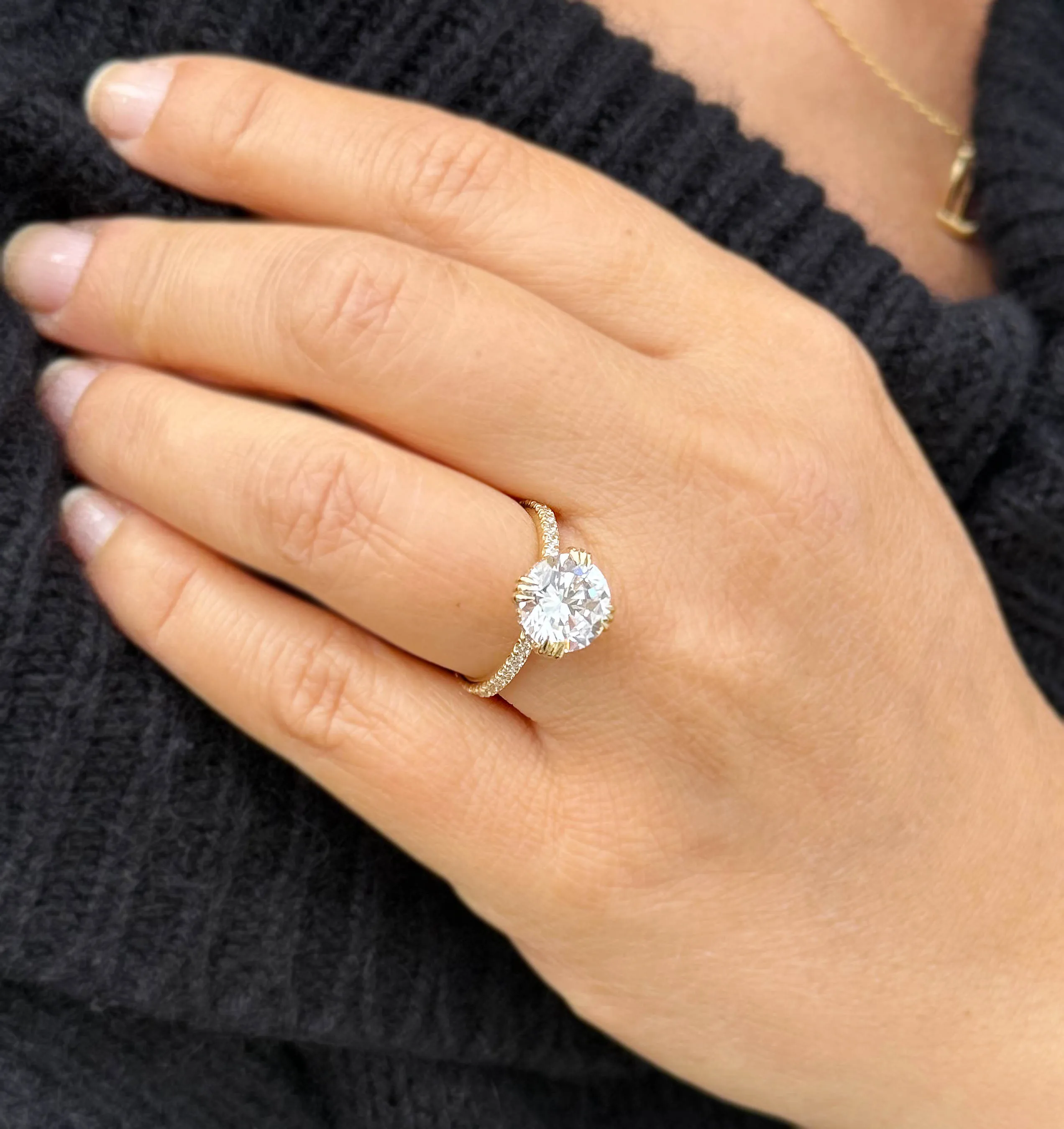 Round Cut Moissanite Engagement Ring Inner Halo Style Bridal Ring Set In 14k Solid Yellow Gold Double Prongs Women's Wedding Ring 4.00ctw
