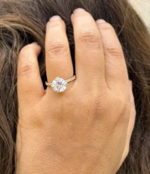 Round Cut Moissanite Engagement Ring Inner Halo Style Bridal Ring Set In 14k Solid Yellow Gold Double Prongs Women's Wedding Ring 4.00ctw
