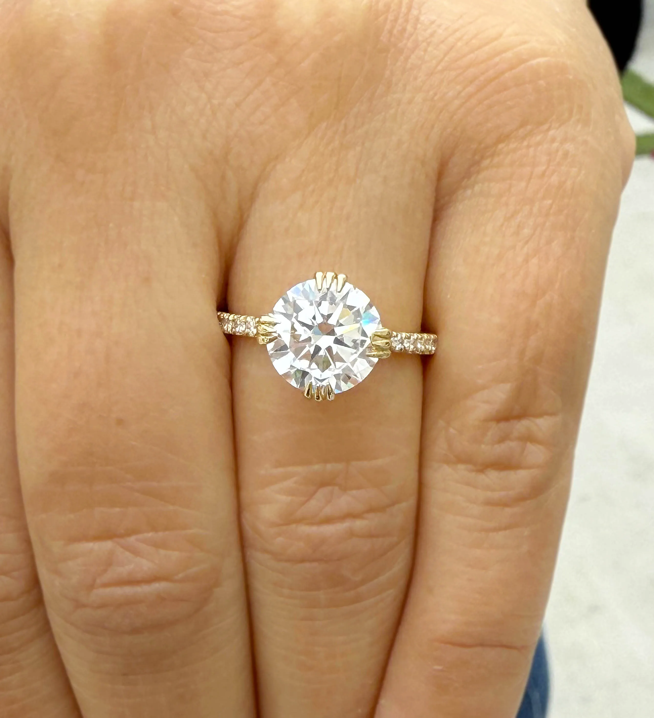 Round Cut Moissanite Engagement Ring Inner Halo Style Bridal Ring Set In 14k Solid Yellow Gold Double Prongs Women's Wedding Ring 4.00ctw