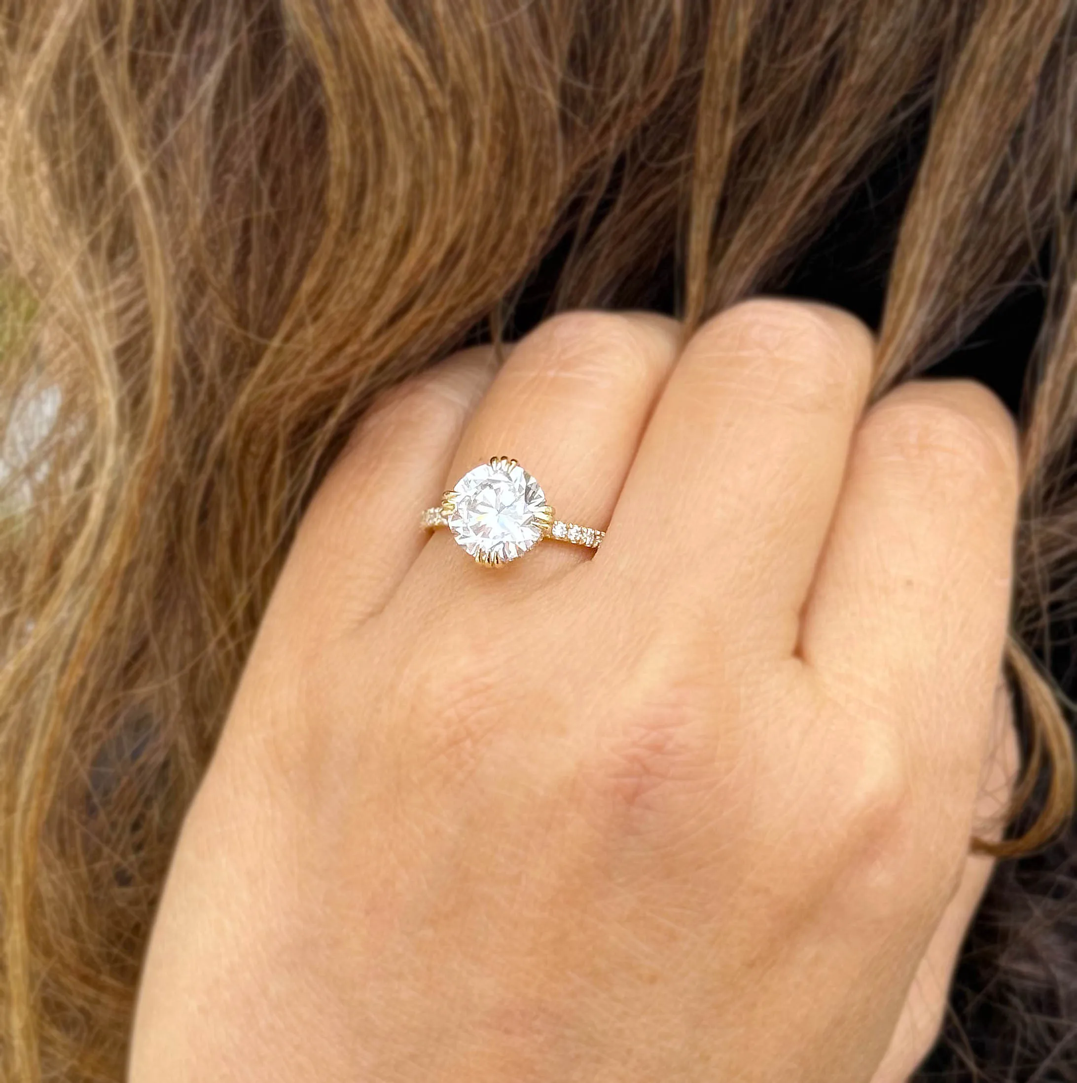 Round Cut Moissanite Engagement Ring Inner Halo Style Bridal Ring Set In 14k Solid Yellow Gold Double Prongs Women's Wedding Ring 4.00ctw