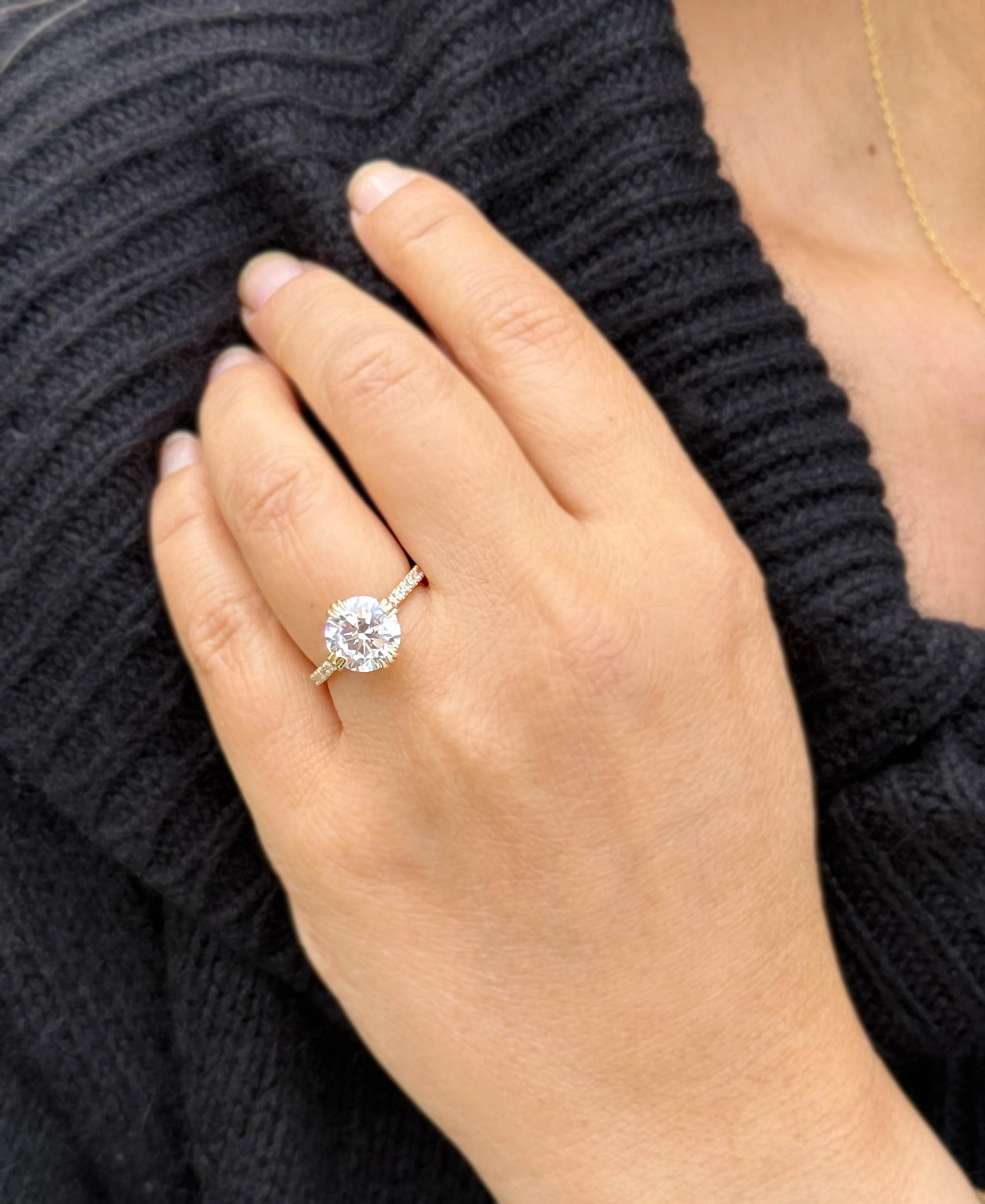 Round Cut Moissanite Engagement Ring Inner Halo Style Bridal Ring Set In 14k Solid Yellow Gold Double Prongs Women's Wedding Ring 4.00ctw