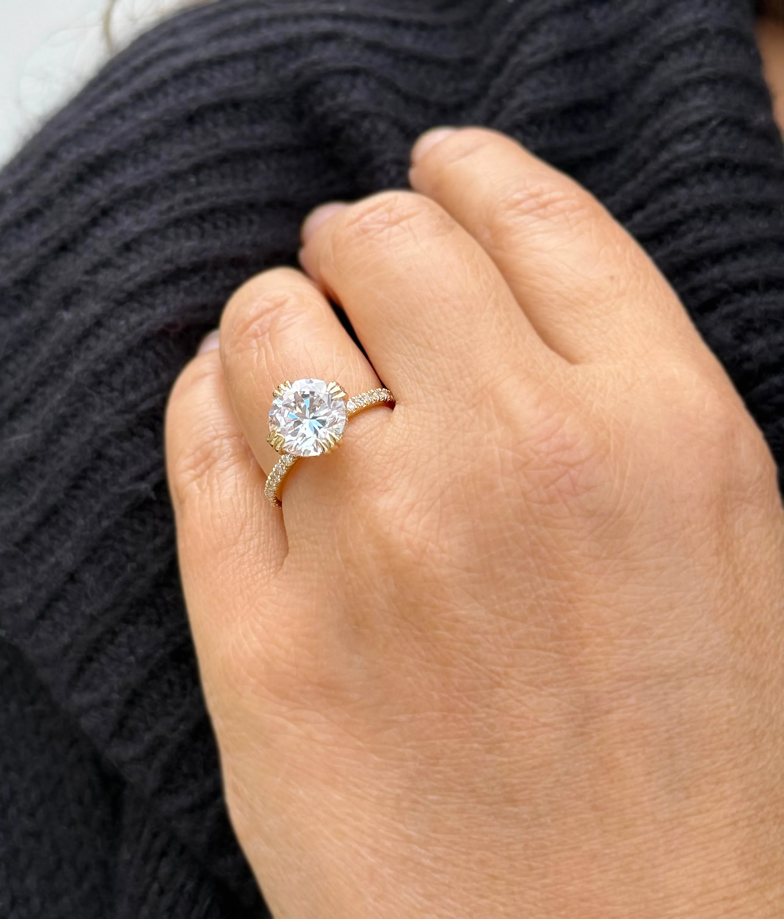Round Cut Moissanite Engagement Ring Inner Halo Style Bridal Ring Set In 14k Solid Yellow Gold Double Prongs Women's Wedding Ring 4.00ctw