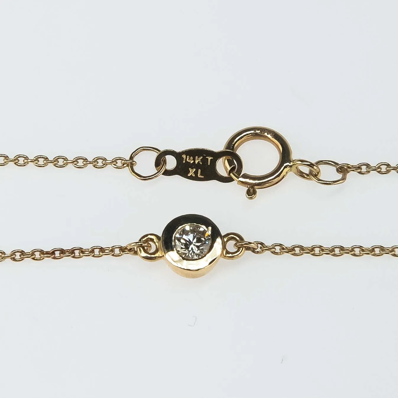 Round Diamond Bezel Set 3 Station Necklace in 14K Yellow Gold