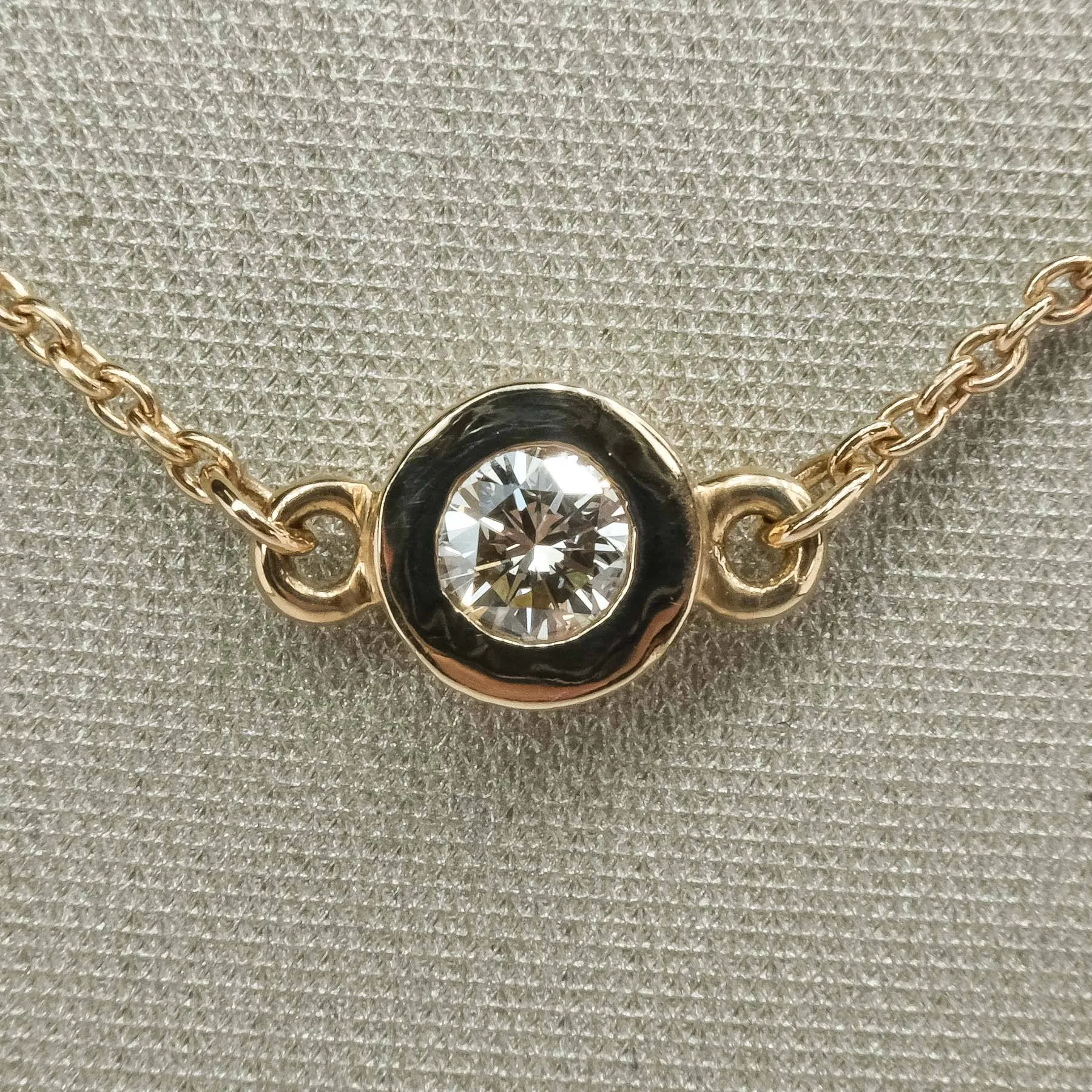 Round Diamond Bezel Set 3 Station Necklace in 14K Yellow Gold