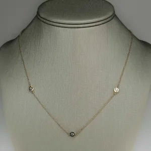Round Diamond Bezel Set 3 Station Necklace in 14K Yellow Gold