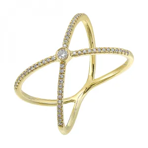 Round Diamond Double Band Crossed Ring in 14k Yellow Gold