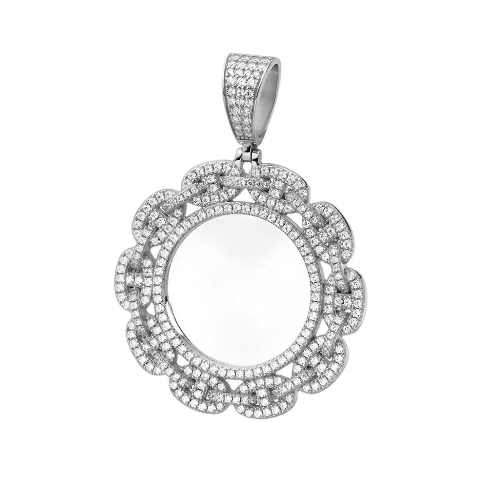 Round G Link Picture Charm Lab-Created Moissanite Sterling Silver Pendant - M414689