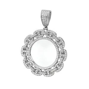 Round G Link Picture Charm Lab-Created Moissanite Sterling Silver Pendant - M414689