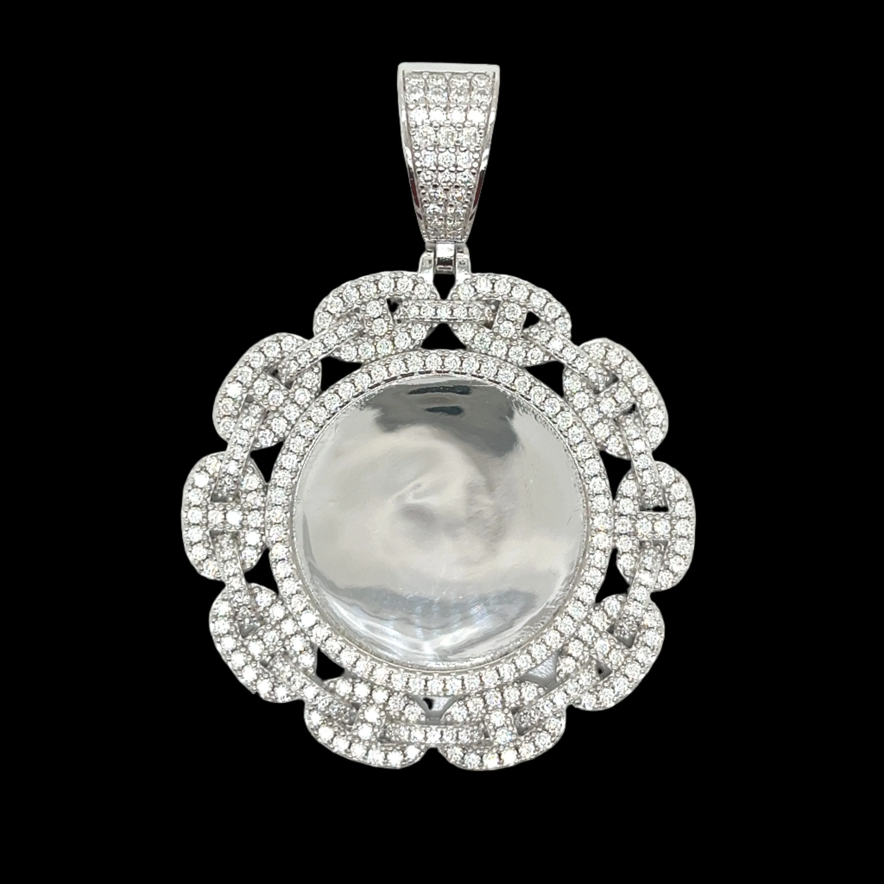 Round G Link Picture Charm Lab-Created Moissanite Sterling Silver Pendant - M414689