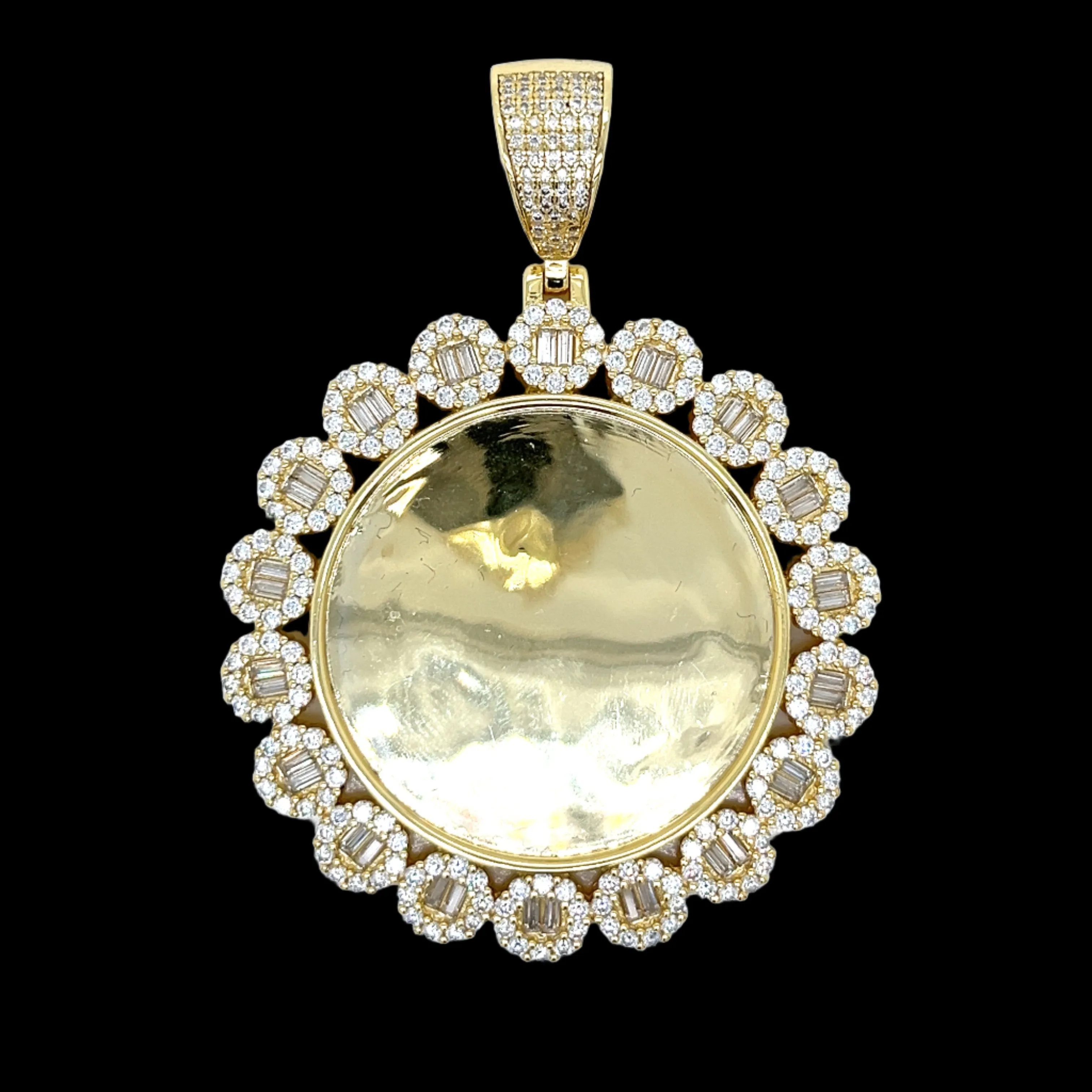 Round Picture Charm Lab-Created Moissanite Sterling Silver Pendant - M414699