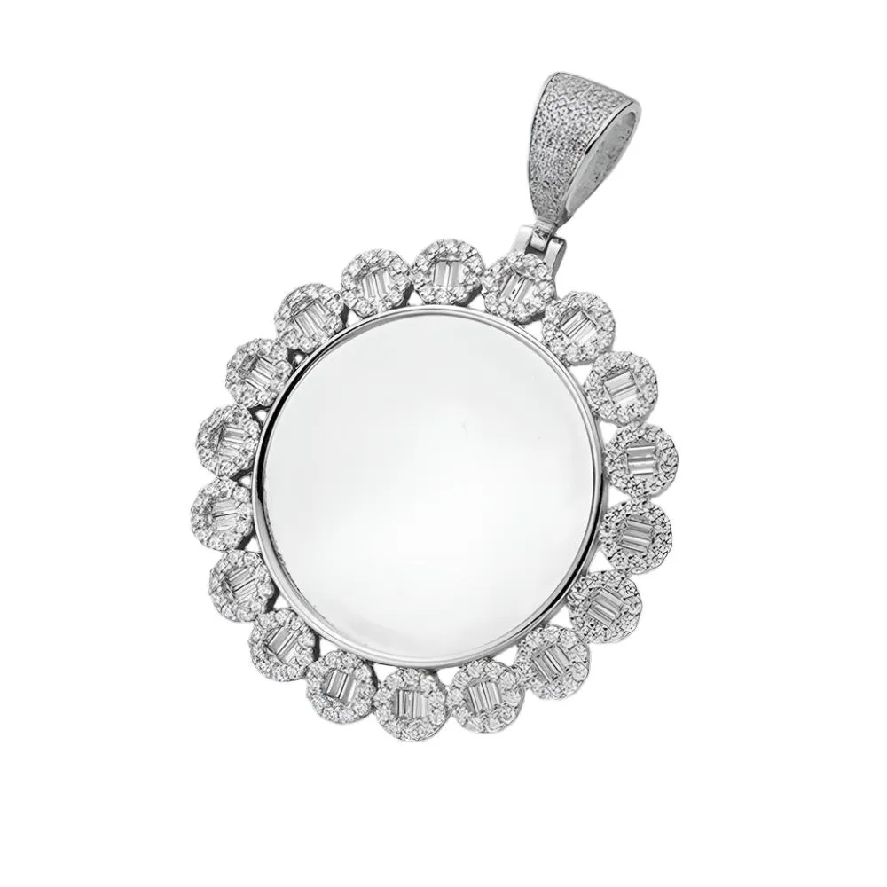 Round Picture Charm Lab-Created Moissanite Sterling Silver Pendant - M414699