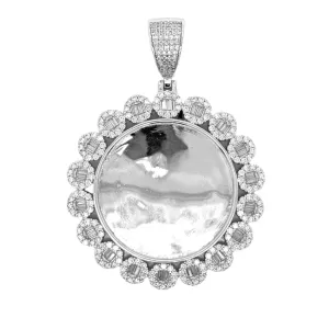 Round Picture Charm Lab-Created Moissanite Sterling Silver Pendant - M414699
