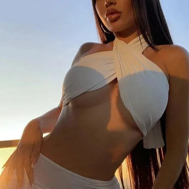 Ruched Halter Strapless Crop Tops