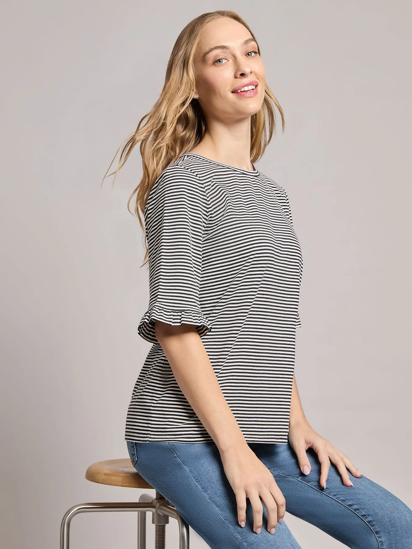 Ruffle Sleeve Stripe Top