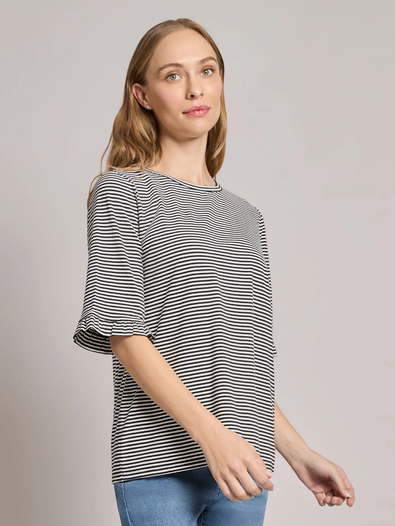 Ruffle Sleeve Stripe Top