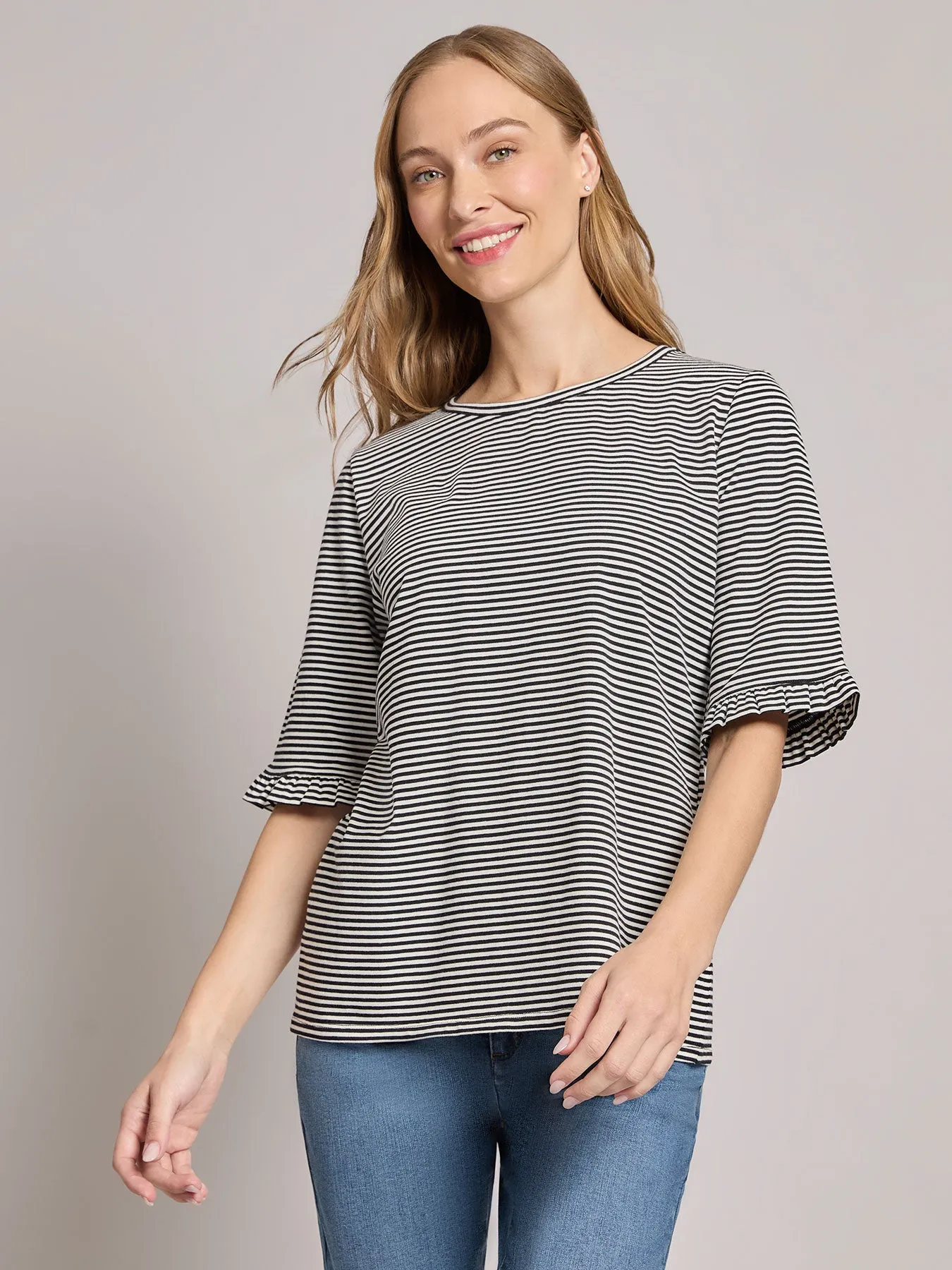 Ruffle Sleeve Stripe Top