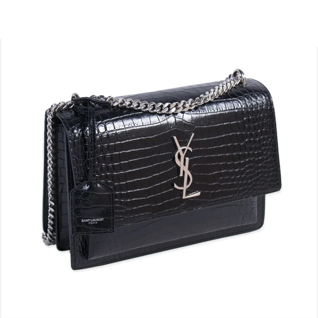 Saint Laurent Sunset Medium Crocodile Embossed Leather