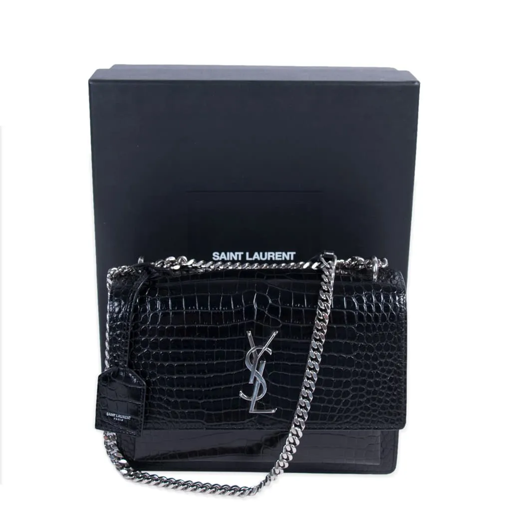 Saint Laurent Sunset Medium Crocodile Embossed Leather