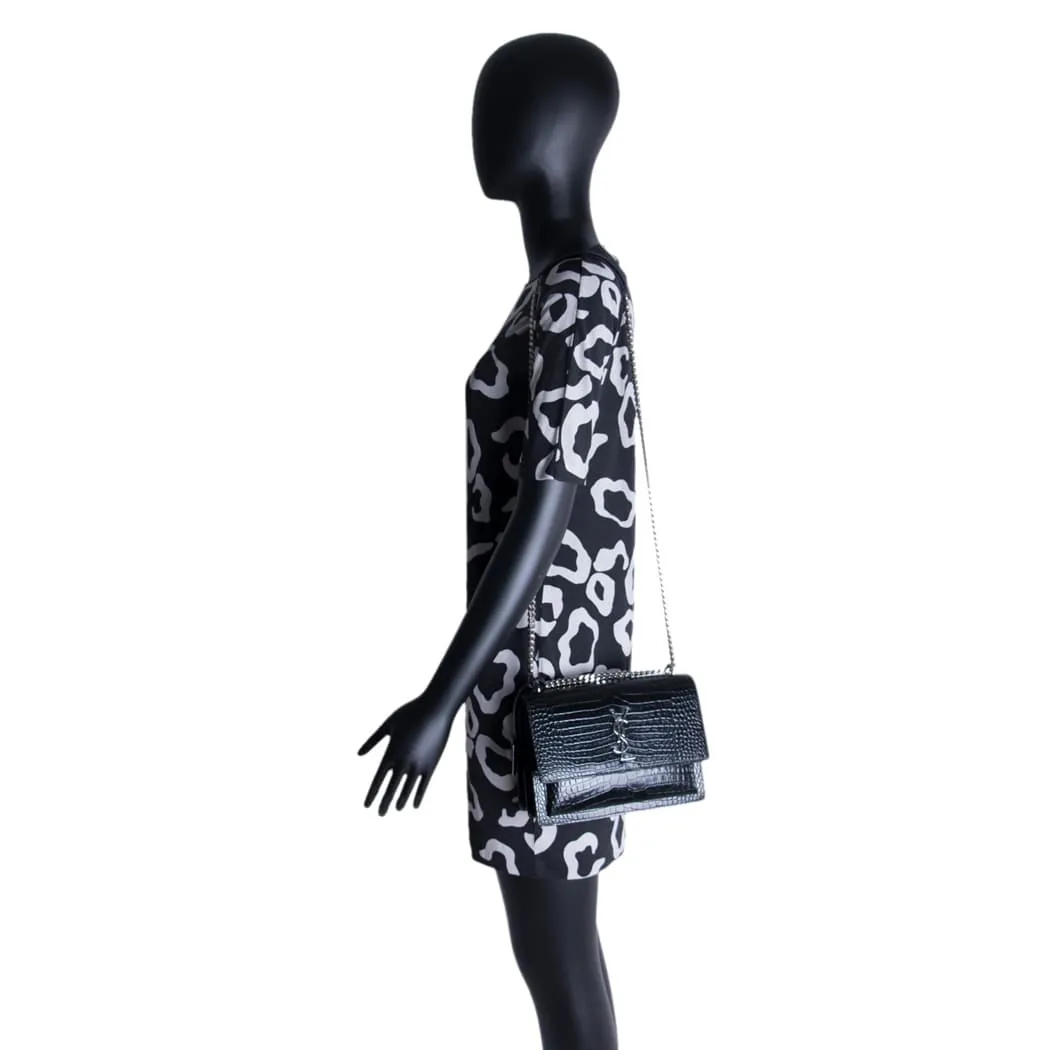 Saint Laurent Sunset Medium Crocodile Embossed Leather