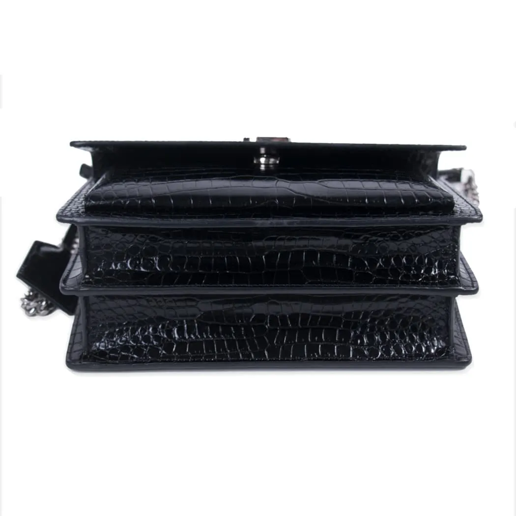Saint Laurent Sunset Medium Crocodile Embossed Leather