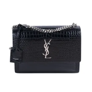 Saint Laurent Sunset Medium Crocodile Embossed Leather