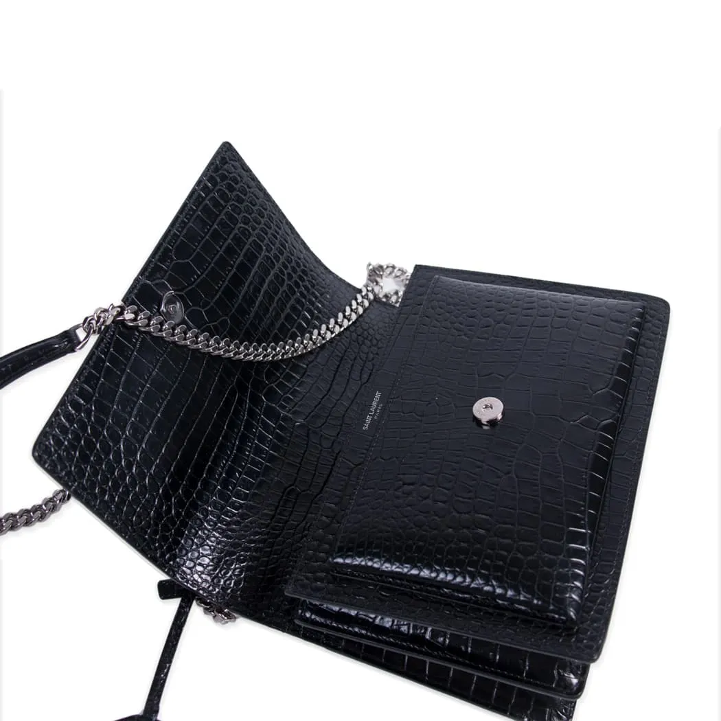 Saint Laurent Sunset Medium Crocodile Embossed Leather