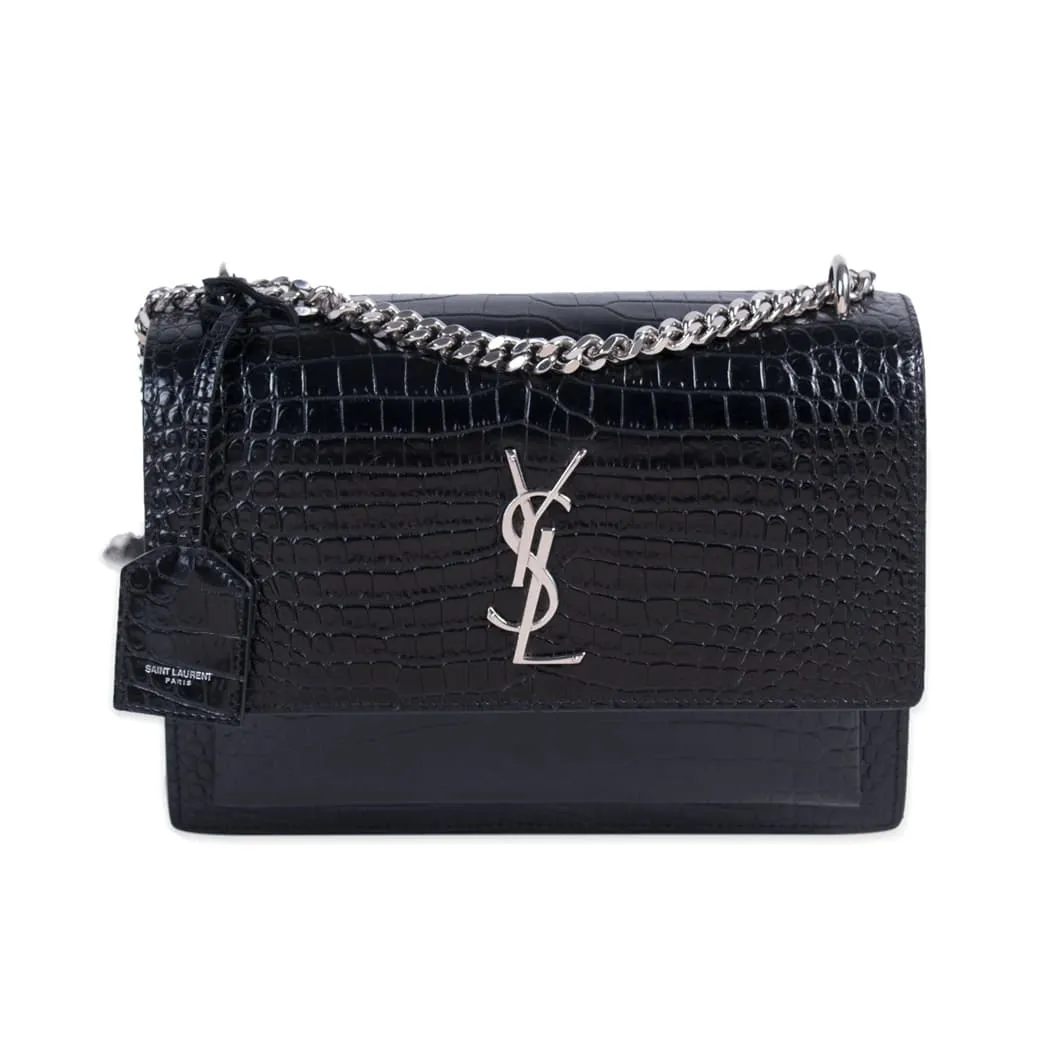 Saint Laurent Sunset Medium Crocodile Embossed Leather