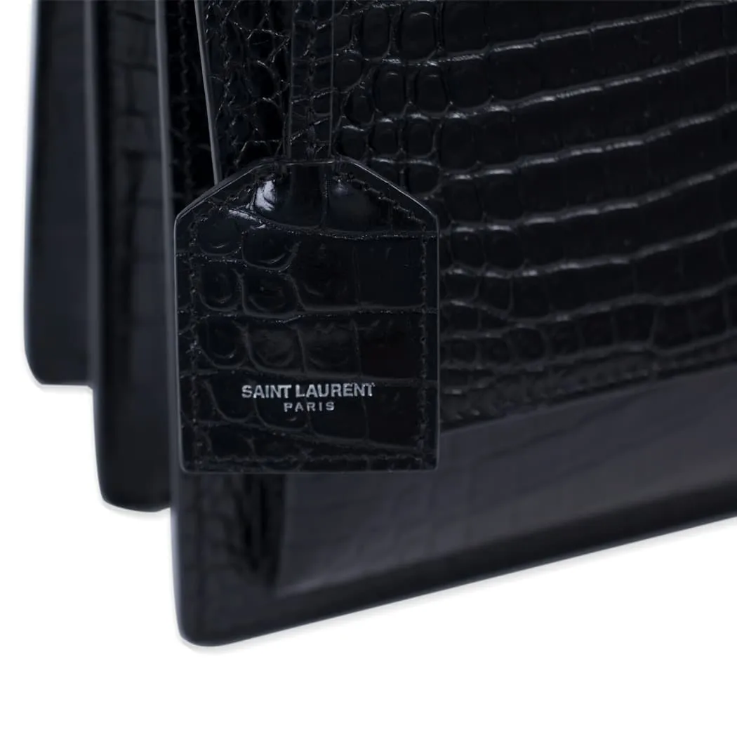 Saint Laurent Sunset Medium Crocodile Embossed Leather