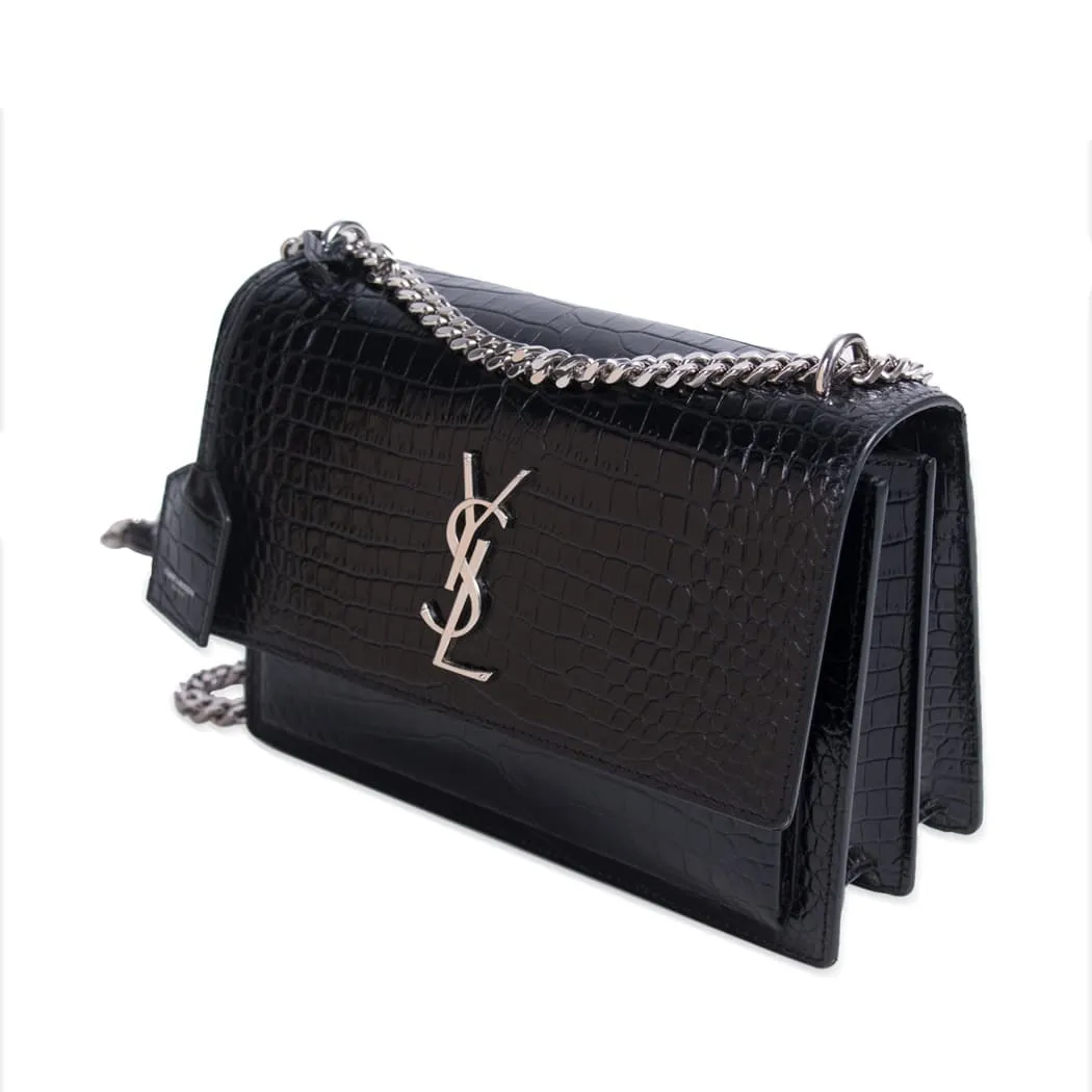 Saint Laurent Sunset Medium Crocodile Embossed Leather