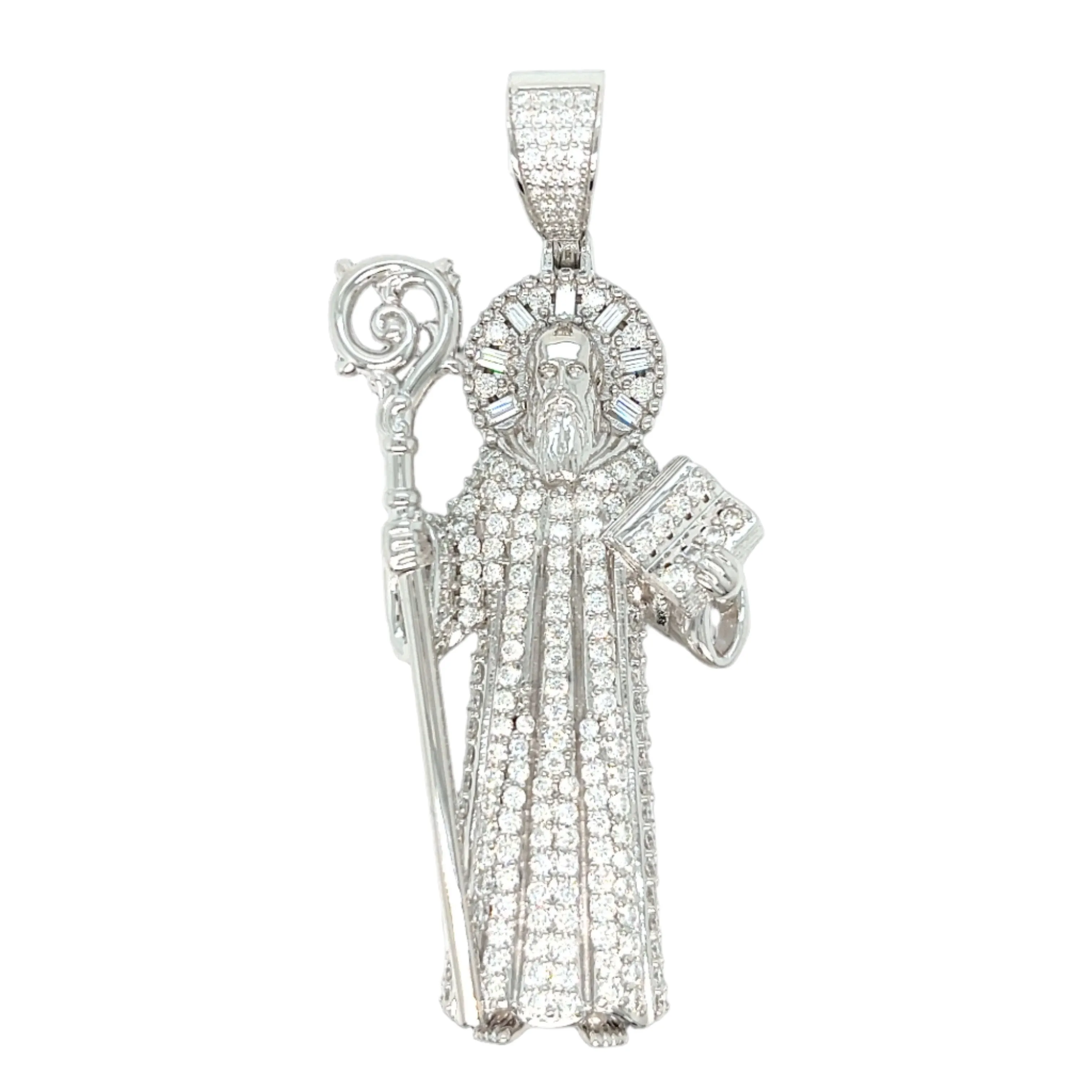 Saint Religious Lab-Created Moissanite Sterling Silver Charm Pendant - M421659
