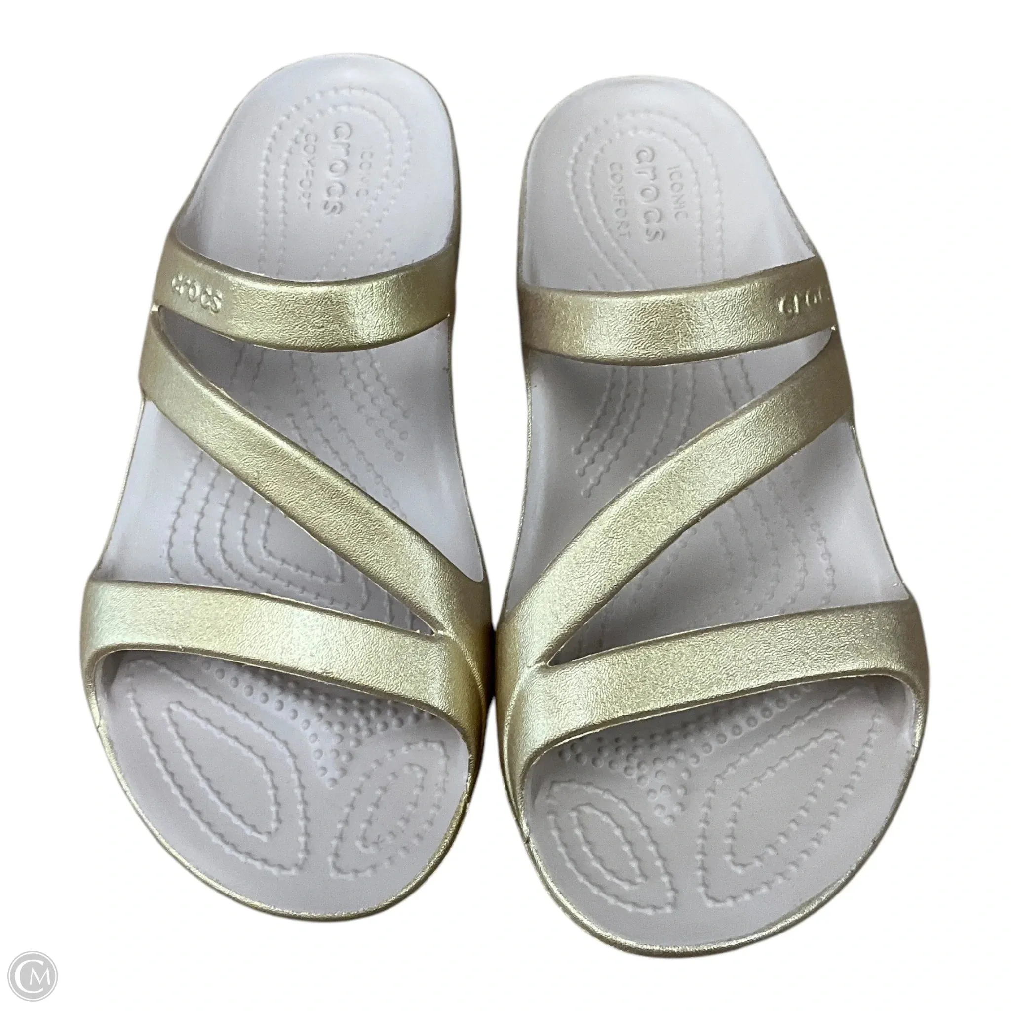 Sandals Flats By Crocs In Gold, Size: 6
