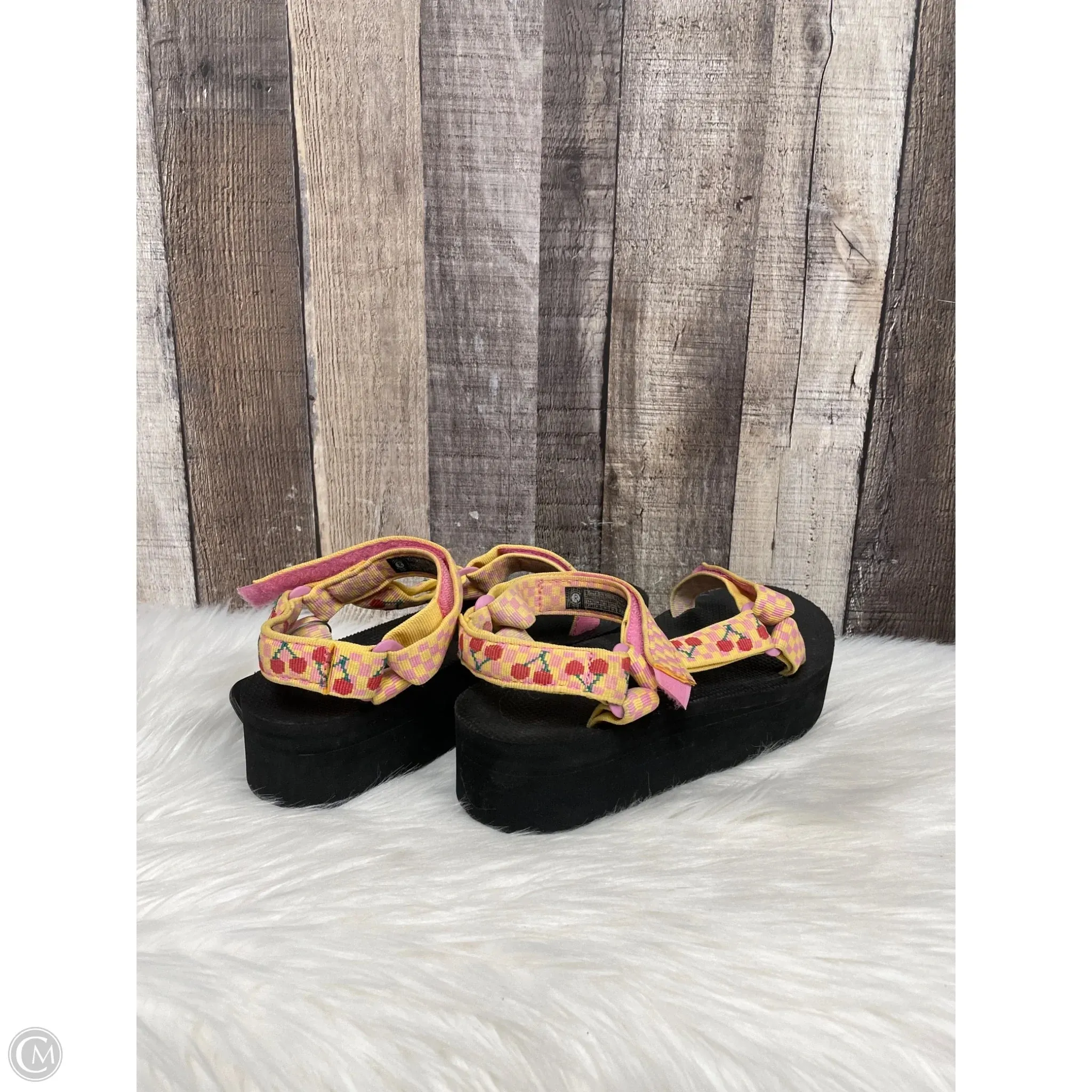 Sandals Heels Platform By Teva In Pink & Yellow, Size: 8