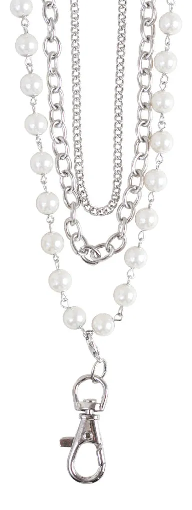 Sarah Women's Layered Pearl Fashion Lanyard (Silver) …