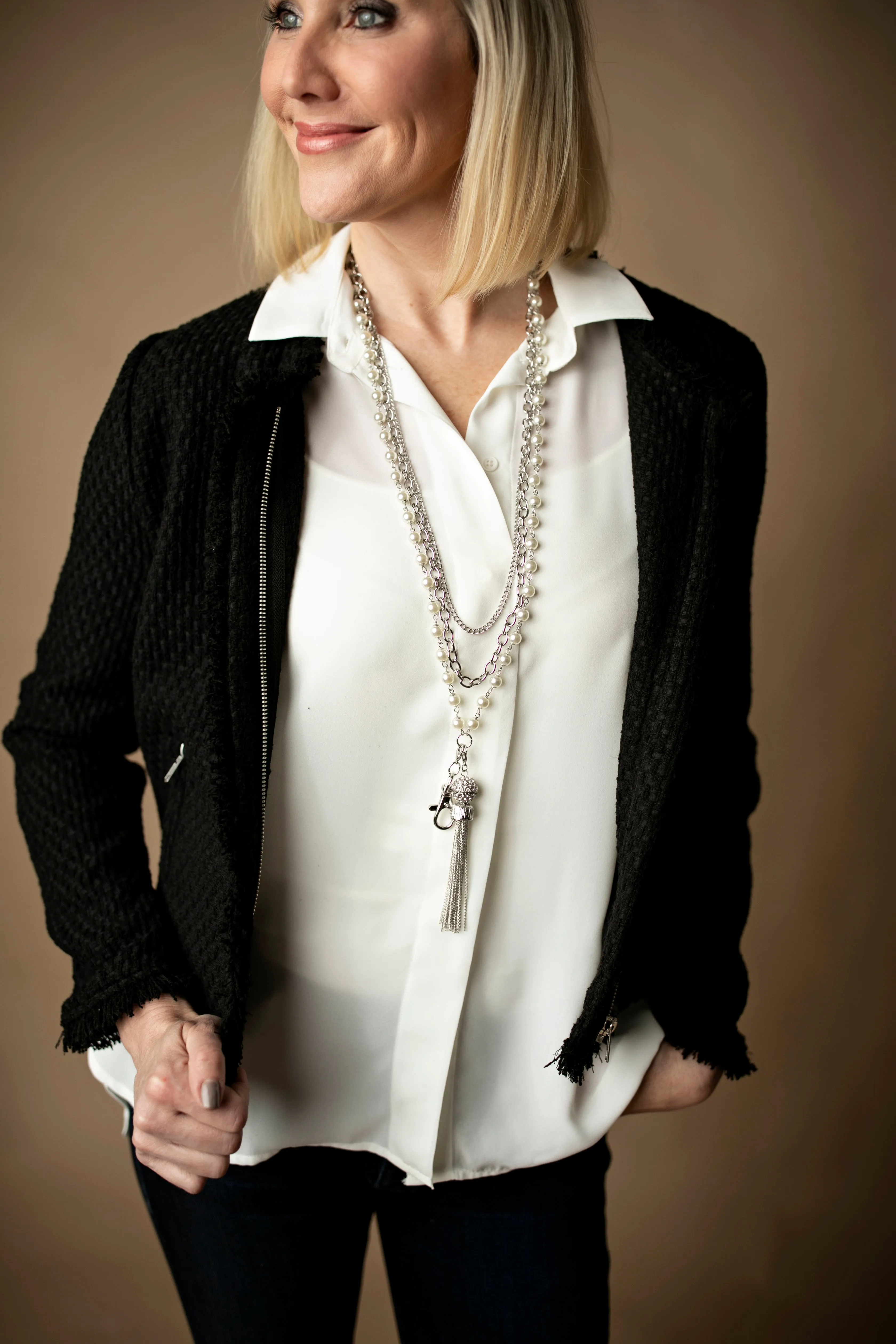 Sarah Women's Layered Pearl Fashion Lanyard (Silver) …