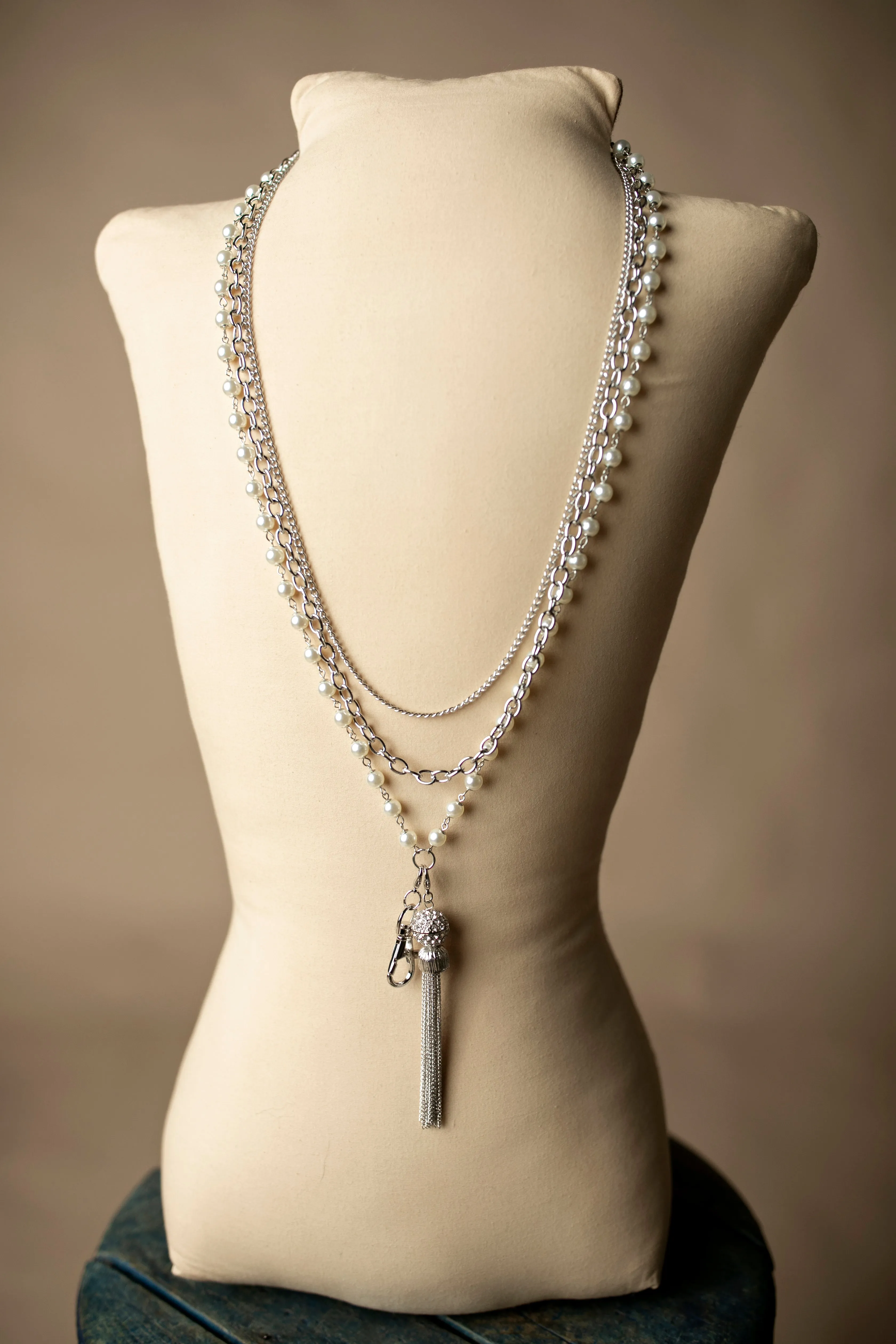 Sarah Women's Layered Pearl Fashion Lanyard (Silver) …