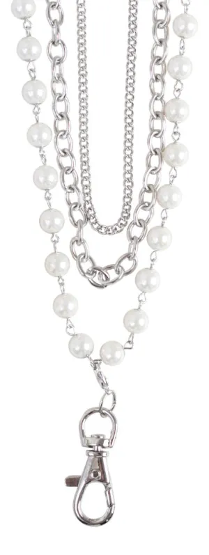 Sarah Women's Layered Pearl Fashion Lanyard (Silver) …