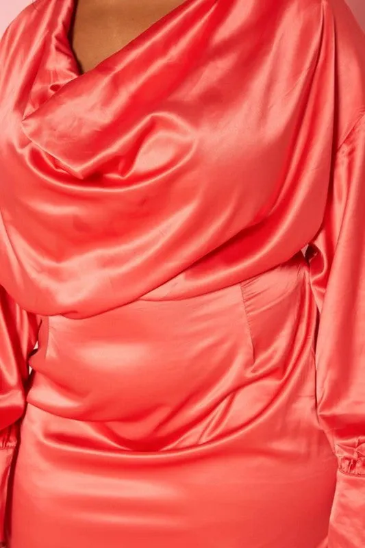 Satin Cowl Neck Mini Dress - Curvy 