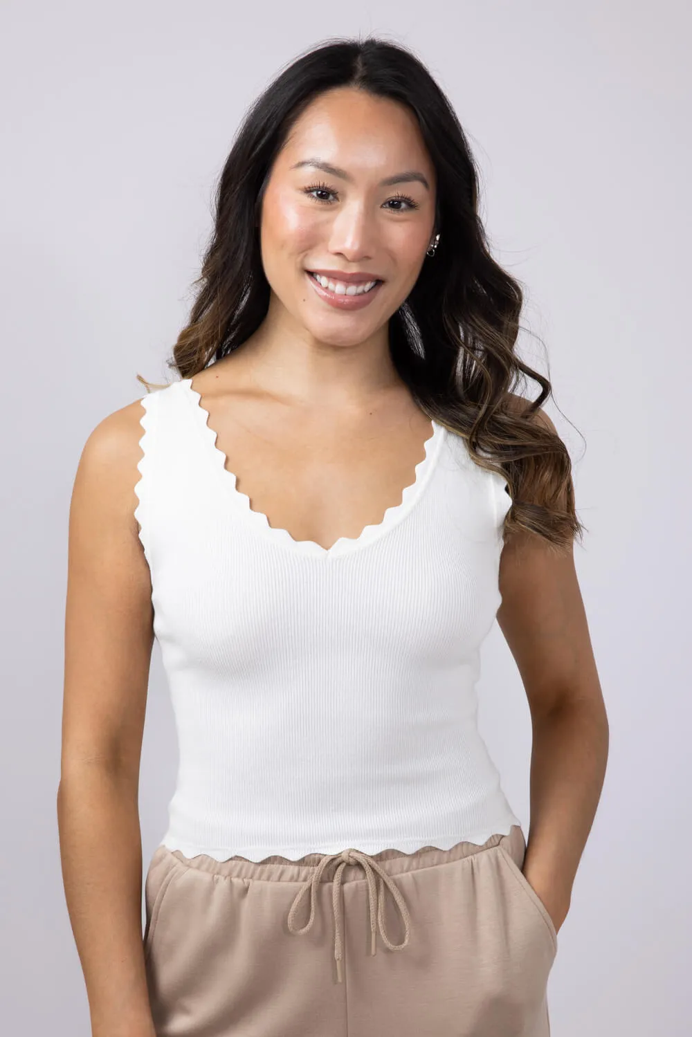 Scallop Tank Top for Women in White | TW1000-WHITE