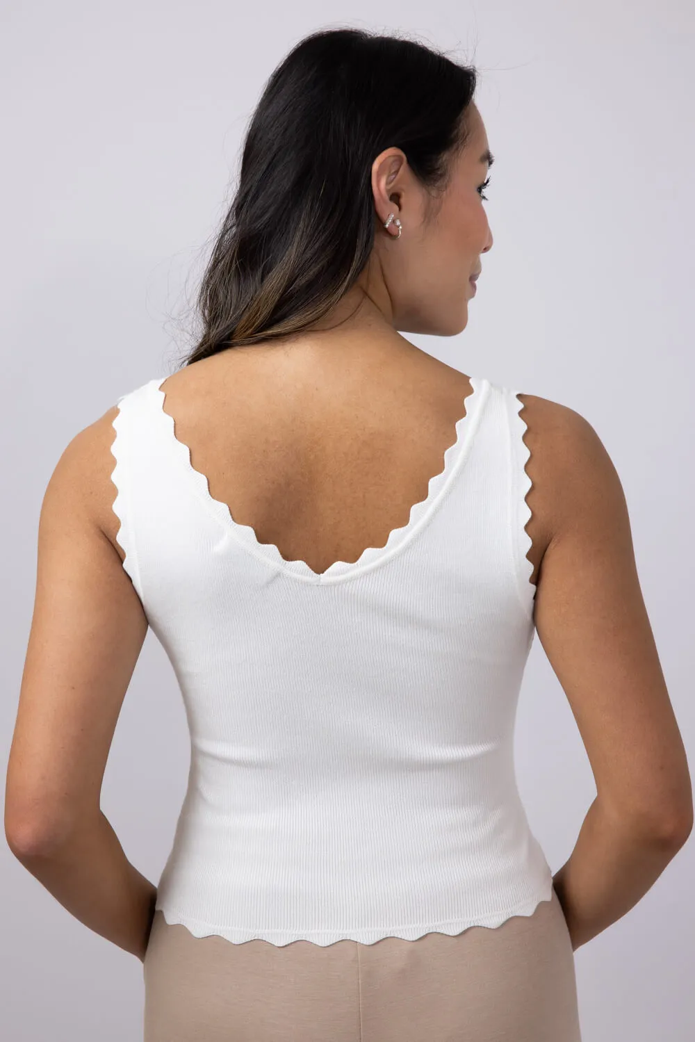 Scallop Tank Top for Women in White | TW1000-WHITE