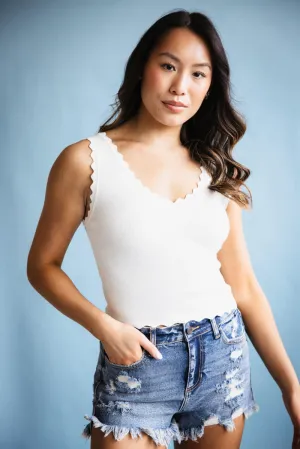 Scallop Tank Top for Women in White | TW1000-WHITE
