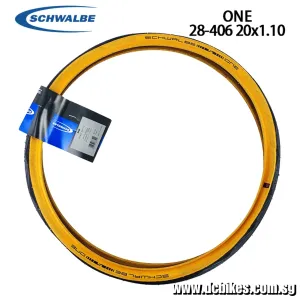 Schwalbe 20 X 1.1 Skinwall Yellow One Performance Tube Type Raceguard Wired Tyre - Etrto : 28-406 (1 Tire)